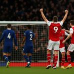 Spelers van Arsenal vieren een doelpunt tegen Chelsea in de Premier League