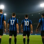 Spelers van Club Brugge vieren samen na een wedstrijd in een stadion