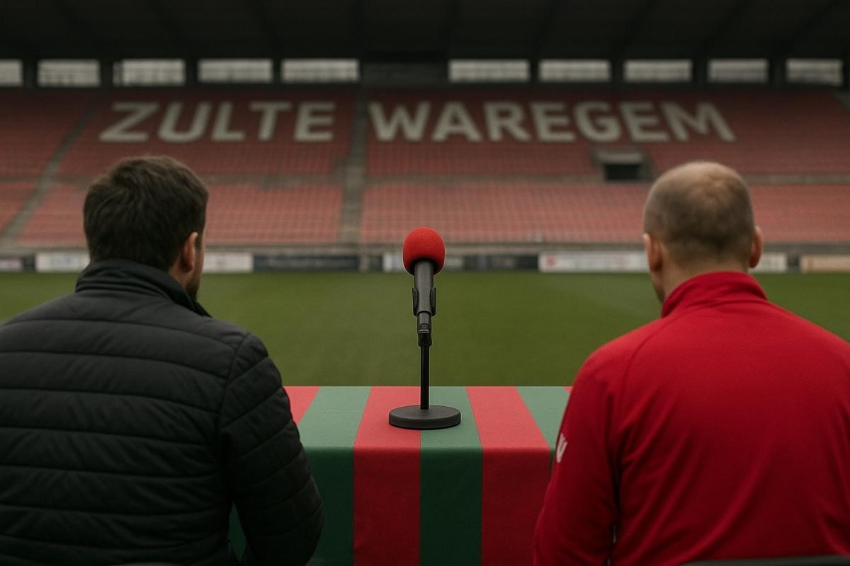 Sven Vandenbroeck in een perscontext bij Zulte Waregem