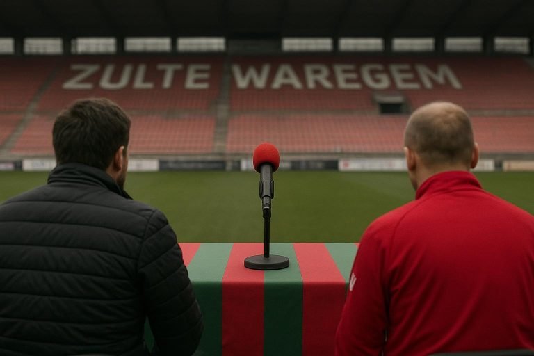 Sven Vandenbroeck in een perscontext bij Zulte Waregem