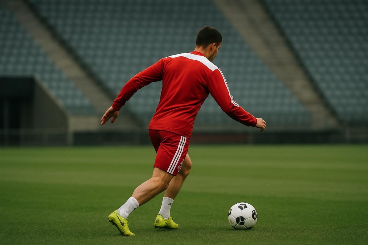 Mika Godts van Ajax tijdens een training op het veld