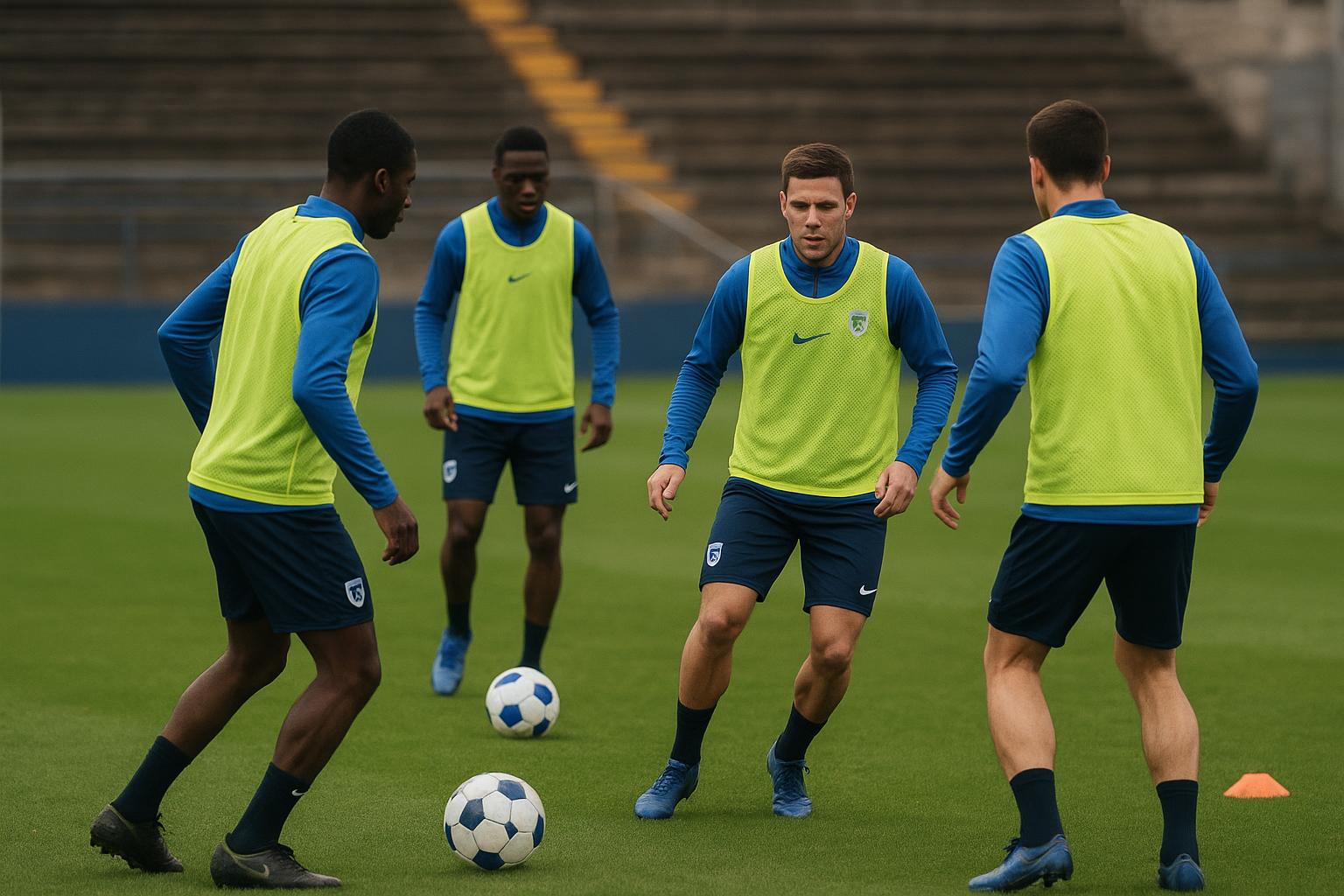 Spelers van KRC Genk op training met focus richting een belangrijke wedstrijd