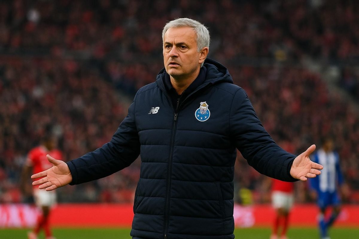 José Mourinho reageert fel langs de zijlijn tijdens FC Porto tegen Benfica