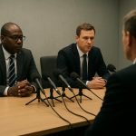 FIFA-functionarissen tijdens een persmoment over het WK