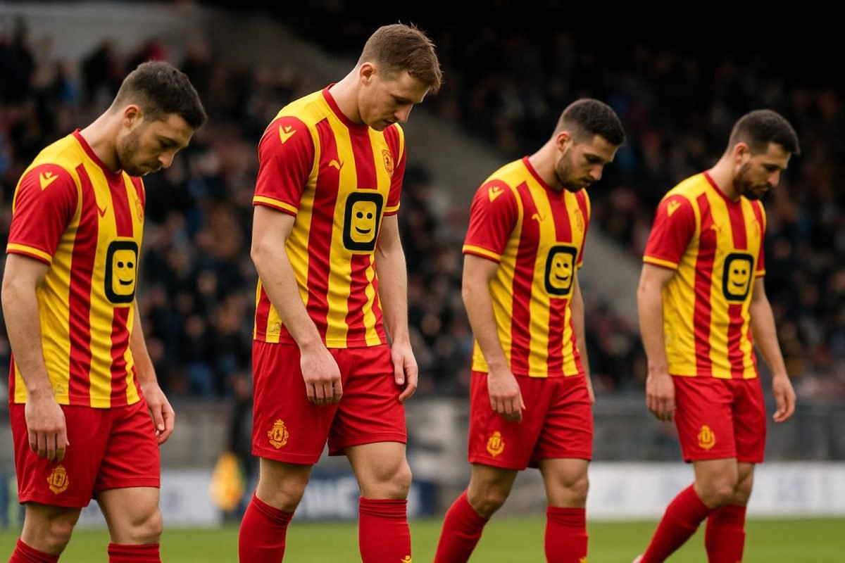 Spelers van KV Mechelen teleurgesteld na een wedstrijd in de Jupiler Pro League