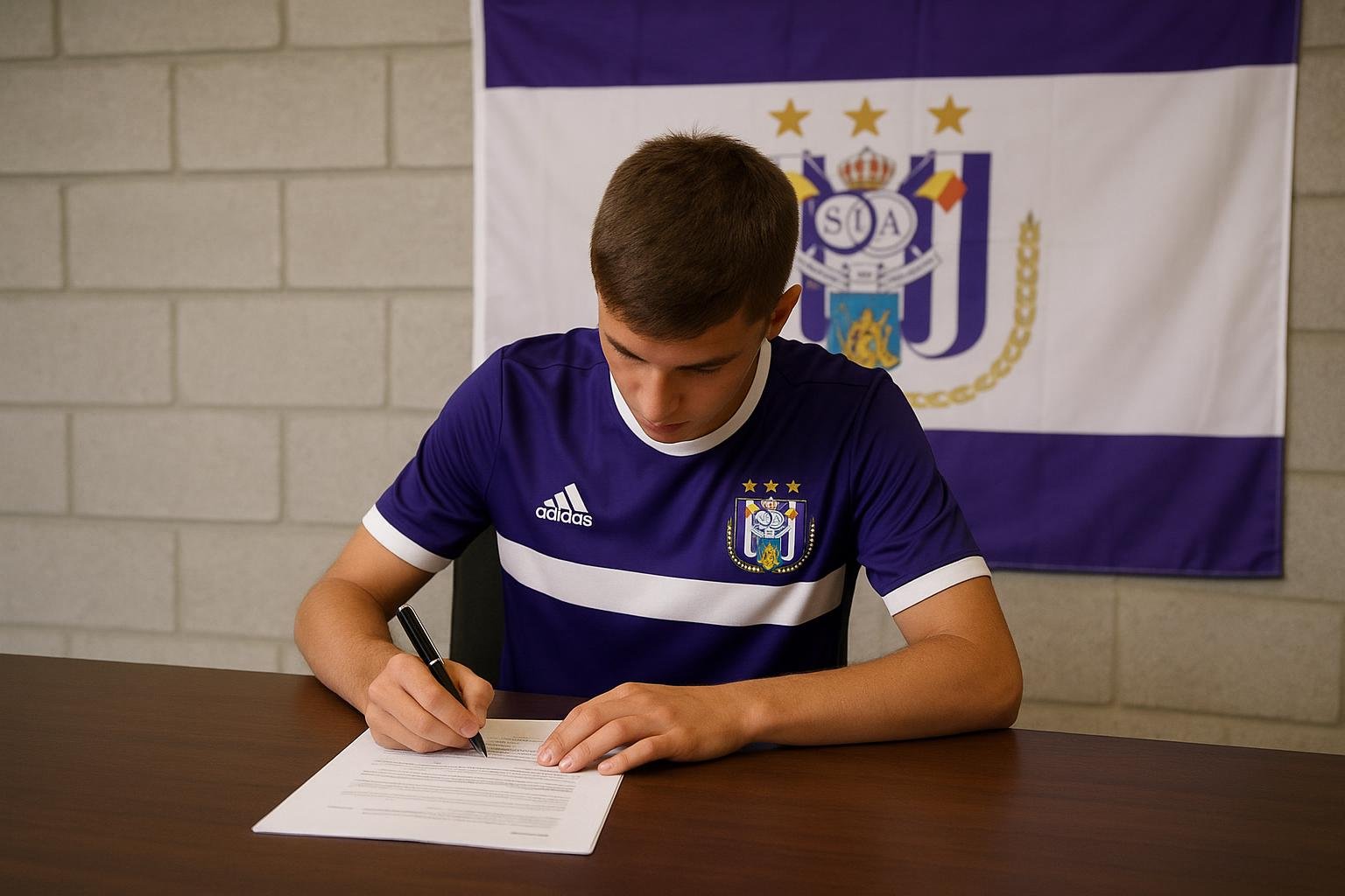Beeld in Anderlecht-context bij de aankondiging van het eerste profcontract van jeugdspeler Blessy Kuluki