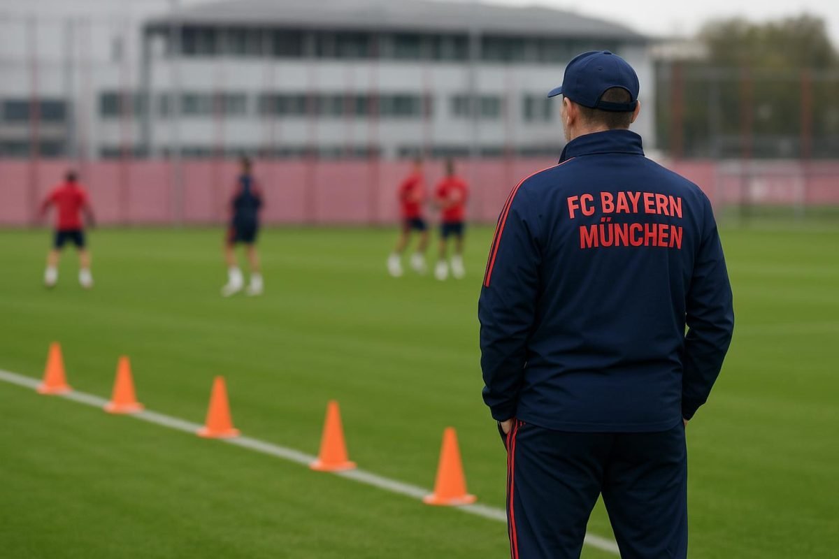 Vincent Kompany aan de zijlijn bij FC Bayern München tijdens een trainingsmoment