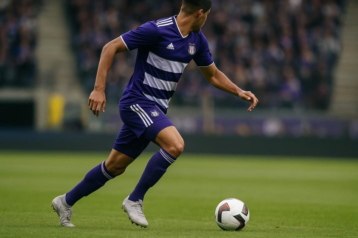 Thorgan Hazard van Anderlecht in actie tijdens een wedstrijd in het stadion