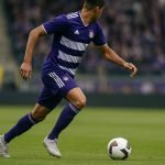 Thorgan Hazard van Anderlecht in actie tijdens een wedstrijd in het stadion