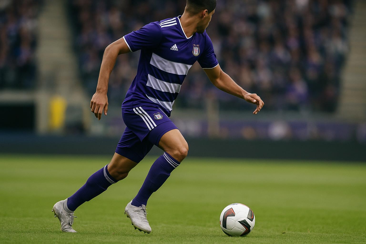 Thorgan Hazard van Anderlecht in actie tijdens een wedstrijd in het stadion