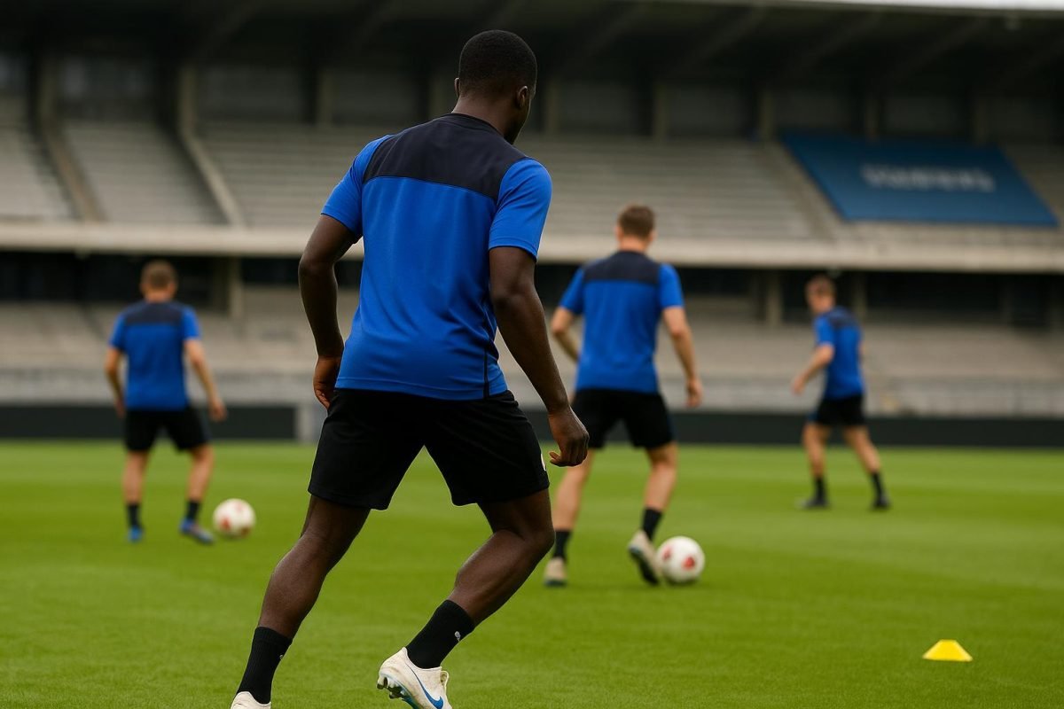 Shandre Campbell van Club Brugge tijdens een trainingsmoment