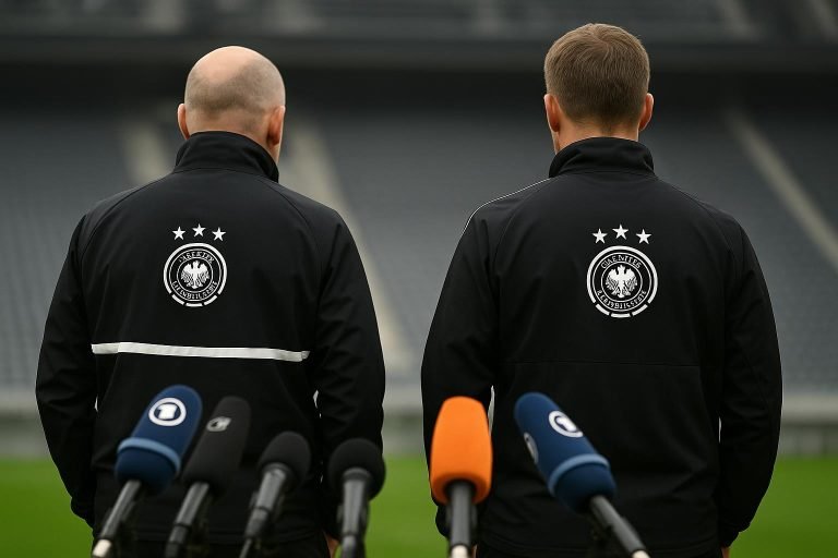 Alfred Schreuder in een neutrale omkadering rond de Duitse nationale ploeg