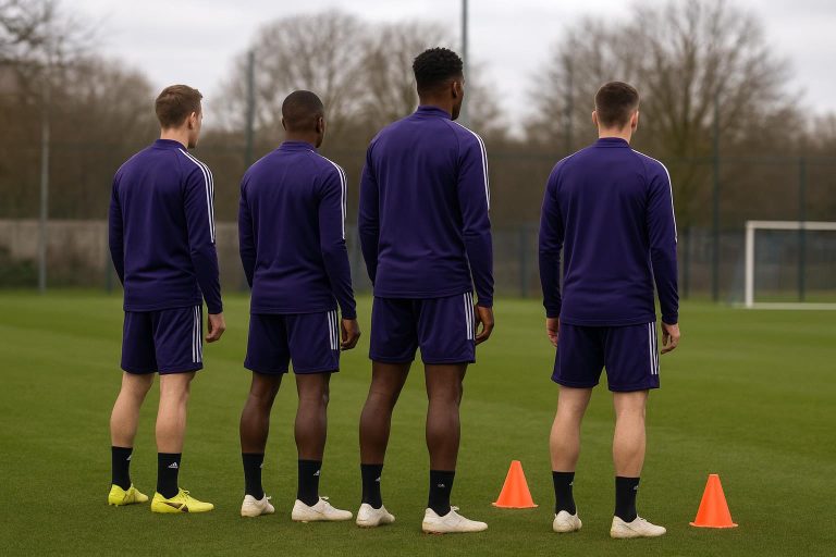 Training van RSC Anderlecht met focus op centrale verdedigers op het oefenveld