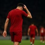 Ibrahima Konaté van Liverpool reageert teleurgesteld na een matchmoment in de Champions League.