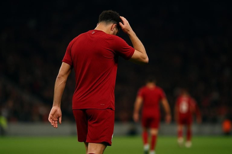 Ibrahima Konaté van Liverpool reageert teleurgesteld na een matchmoment in de Champions League.