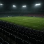 Sfeerbeeld van een WK-stadion tijdens een internationaal toernooi, zonder herkenbare gezichten.