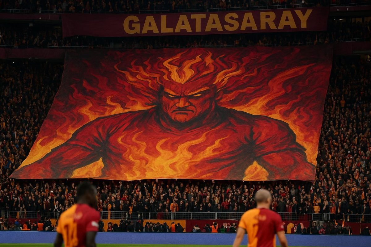 Victor Osimhen kijkt richting tribune van Galatasaray voor de match tegen Liverpool