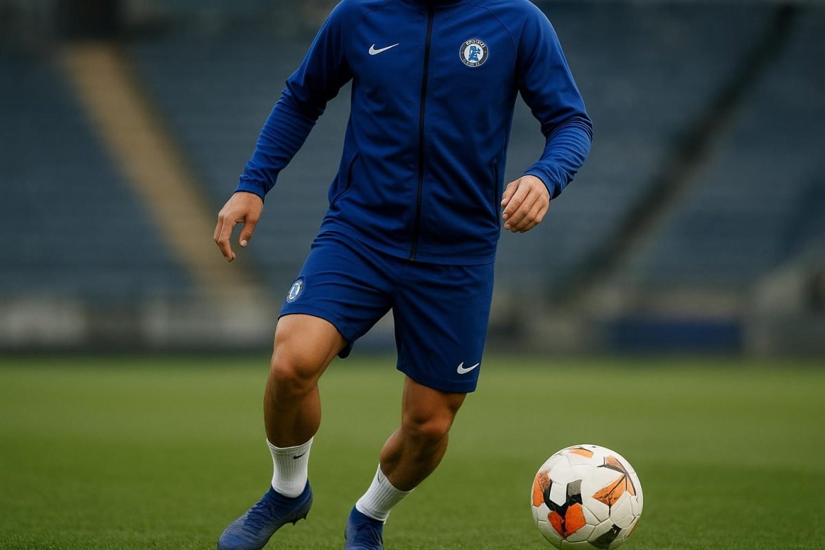 Enzo Fernández van Chelsea tijdens een trainingsmoment in aanloop naar een Champions League-duel