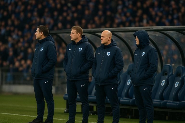 KRC Genk langs de zijlijn tijdens een Europese wedstrijd