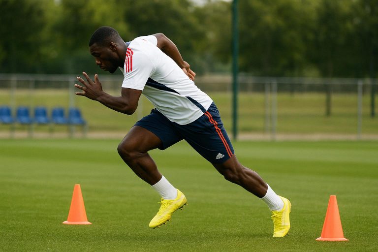 Roman Yaremchuk in trainingscontext bij Olympique Lyon, gefotografeerd zonder herkenbare gezichten.