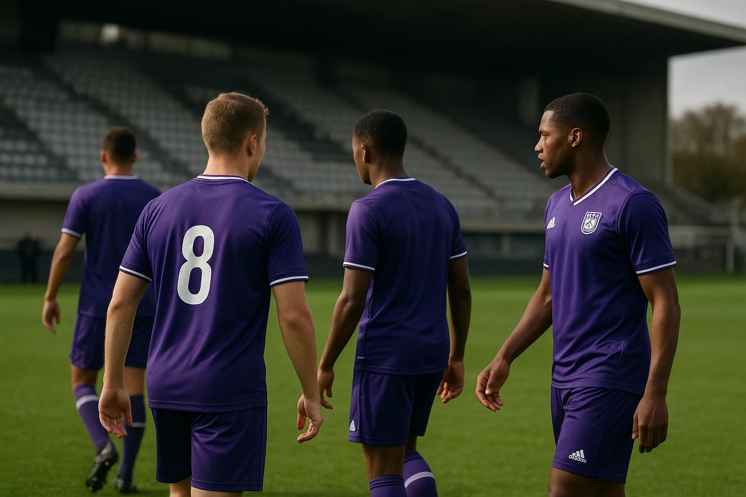 Spelers van RSC Anderlecht vieren samen na een wedstrijdmoment.