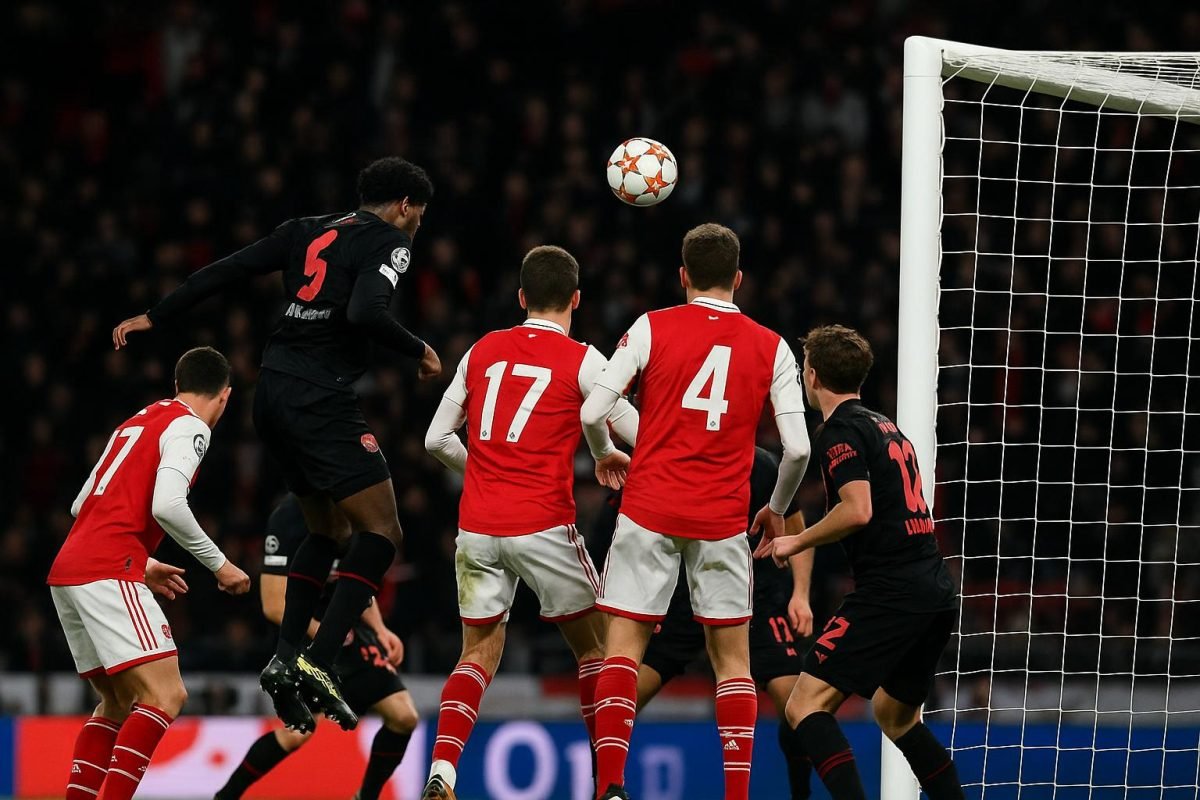 Spelmoment uit Bayer Leverkusen tegen Arsenal in de BayArena in de Champions League