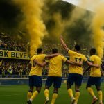 Sfeerbeeld in het Freethielstadion tijdens de titelviering van SK Beveren in de Challenger Pro League