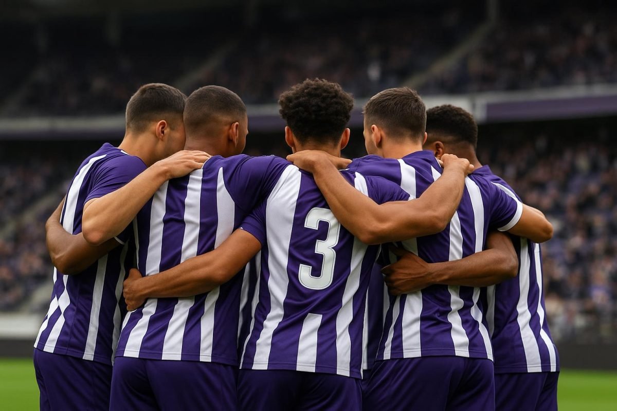 Spelers van RSC Anderlecht vieren een moment in het Lotto Park