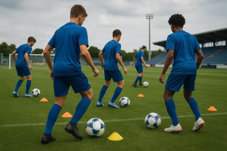 Trainingsmoment bij KAA Gent met jeugdspelers op het oefenveld