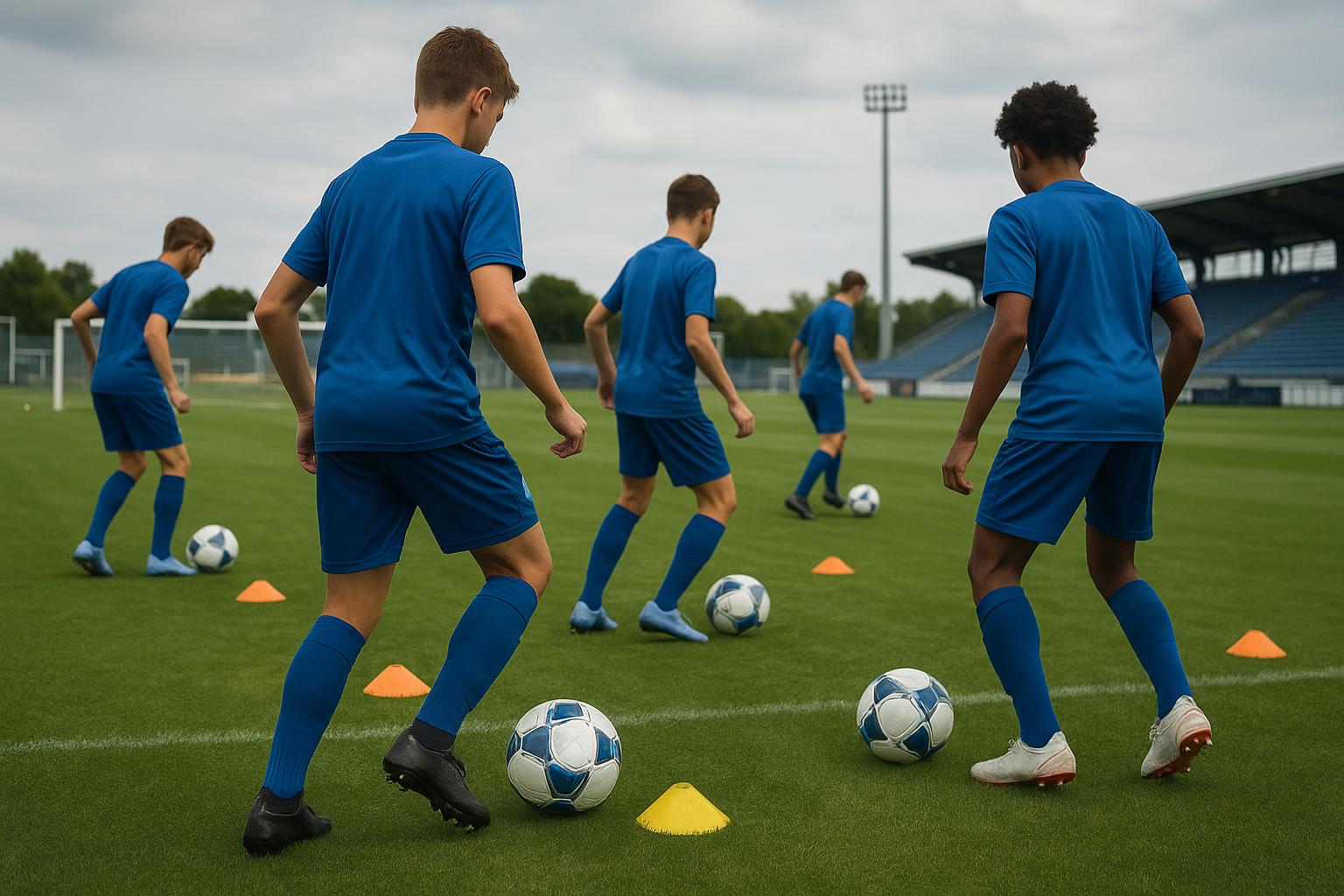Trainingsmoment bij KAA Gent met jeugdspelers op het oefenveld
