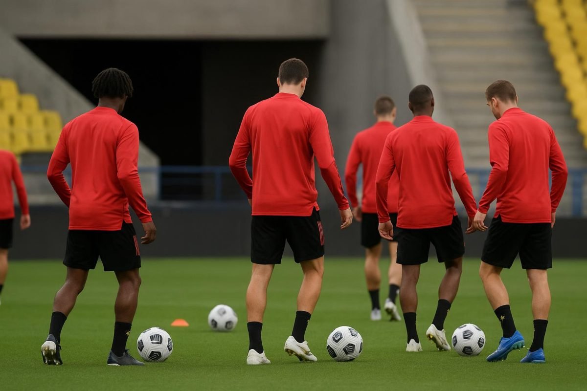Trainingssituatie bij de Rode Duivels in aanloop naar een oefeninterland.