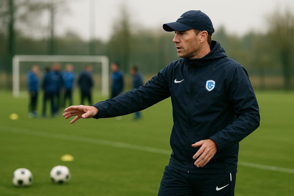 Nicky Hayen, coach van KRC Genk, tijdens een trainingsmoment