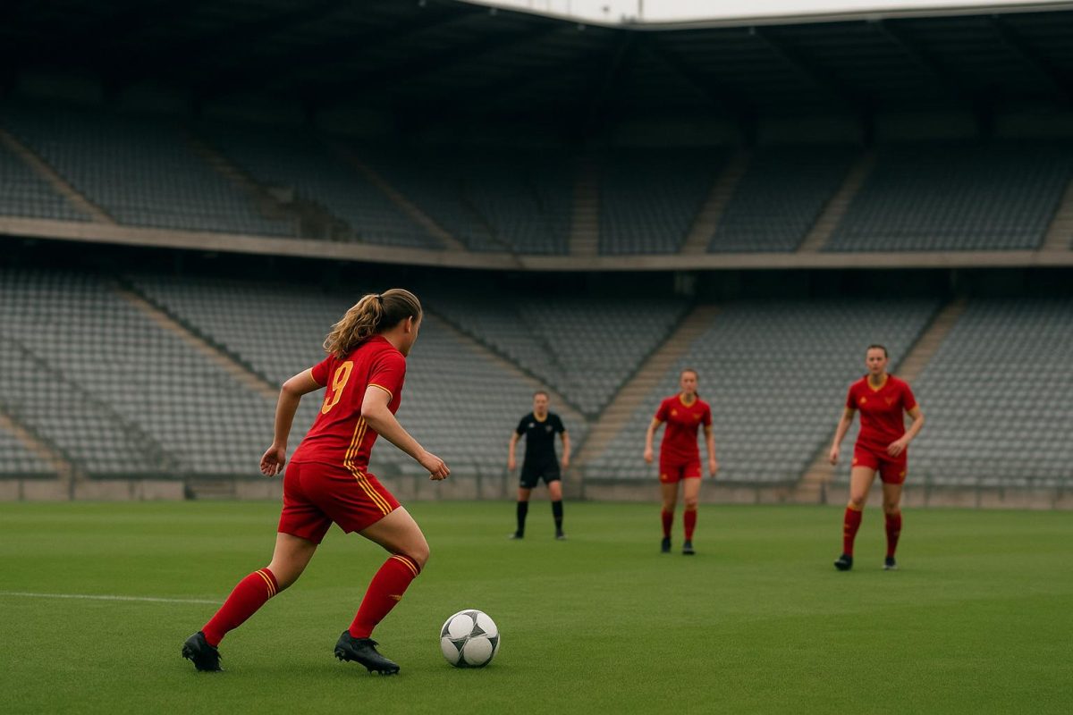 Sfeerbeeld van een Belgisch vrouwenvoetbalstadion zonder herkenbare gezichten