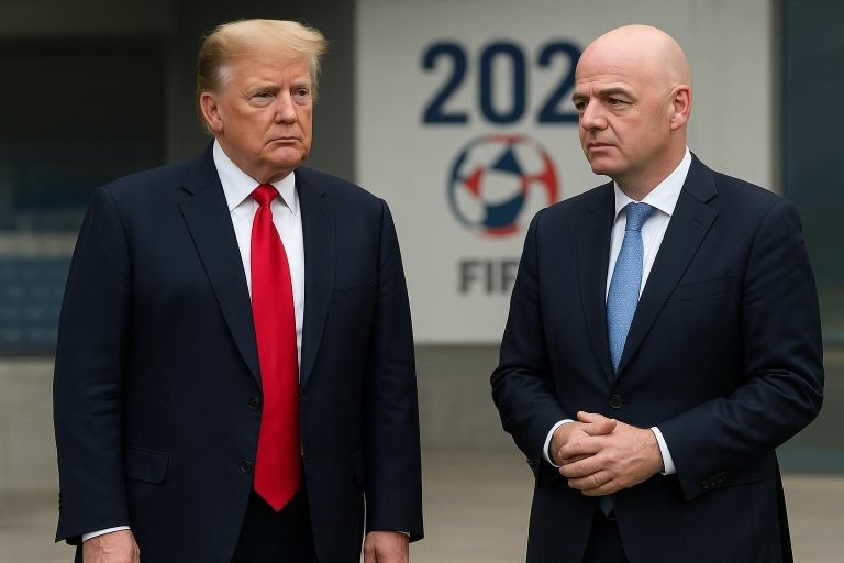 Infantino en Donald Trump bij een WK 2026-moment in een formele setting