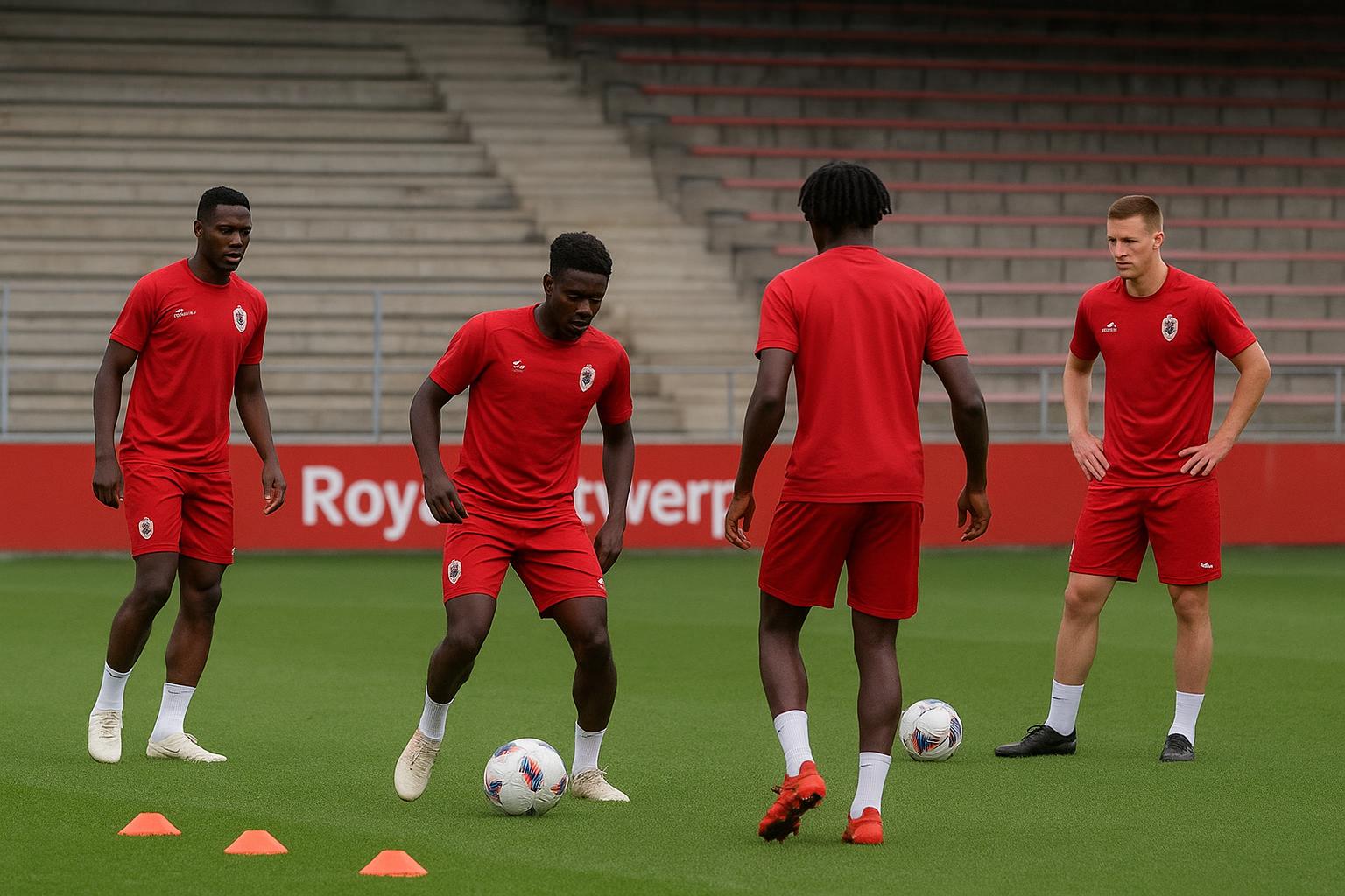 Kiki Kouyaté van Royal Antwerp FC tijdens een trainingsmoment op de Bosuil