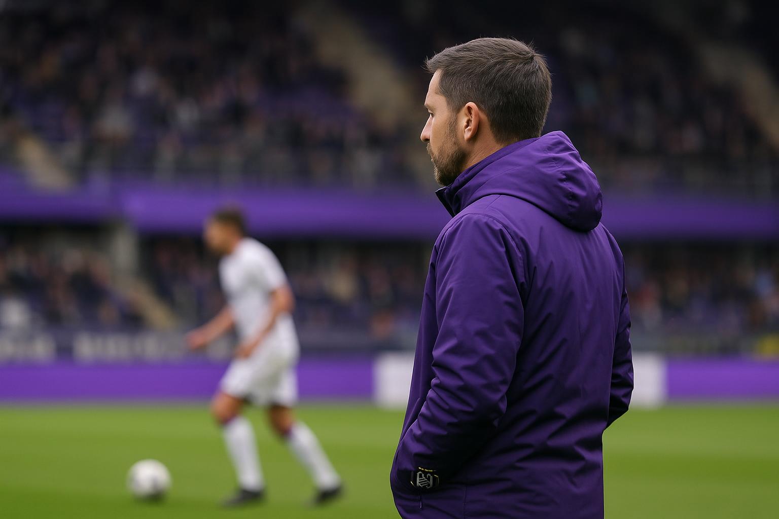 Jรฉrรฉmy Taravel als interim-trainer van RSC Anderlecht langs de zijlijn