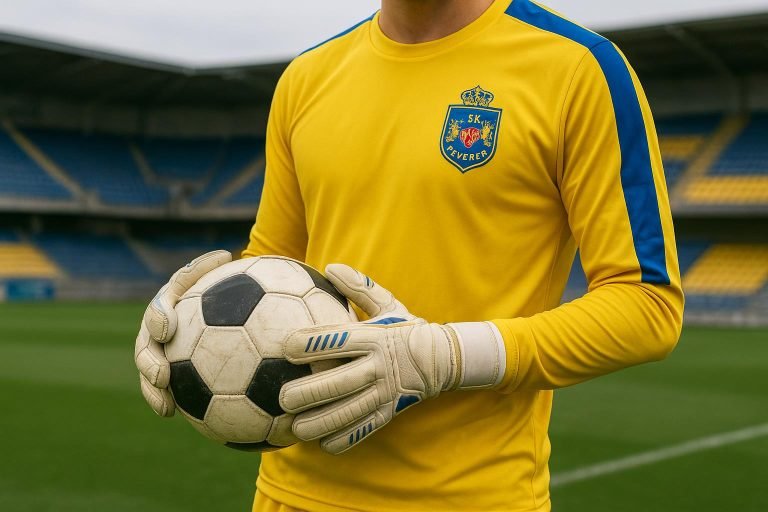 Doelman in tenue van SK Beveren tijdens een moment rond de titelviering
