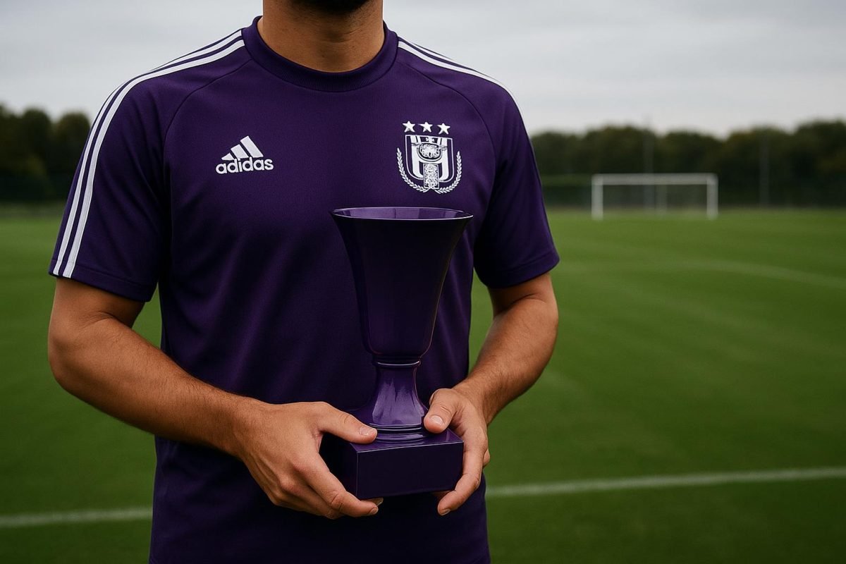 Thorgan Hazard met de trofee van Speler van de Maand bij RSC Anderlecht