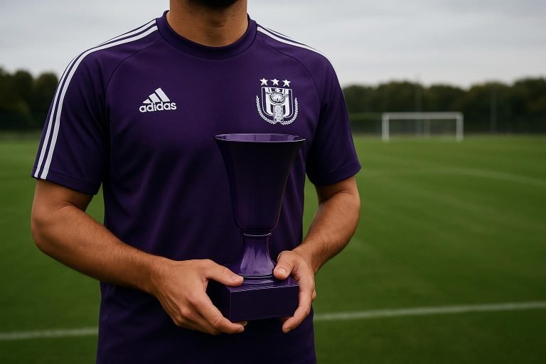 Thorgan Hazard met de trofee van Speler van de Maand bij RSC Anderlecht