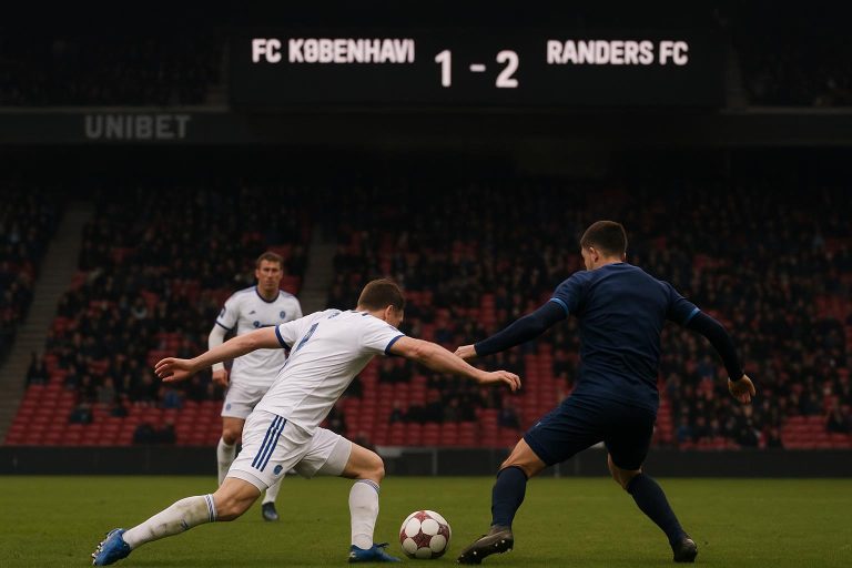 Spelmoment in FC Kopenhagen tegen Randers FC in de Deense Superligaen