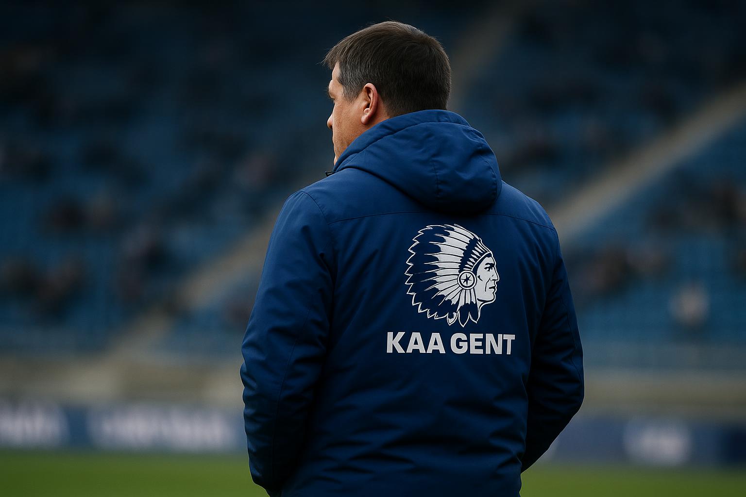 Rik De Mil coacht KAA Gent langs de zijlijn richting de match tegen Zulte Waregem