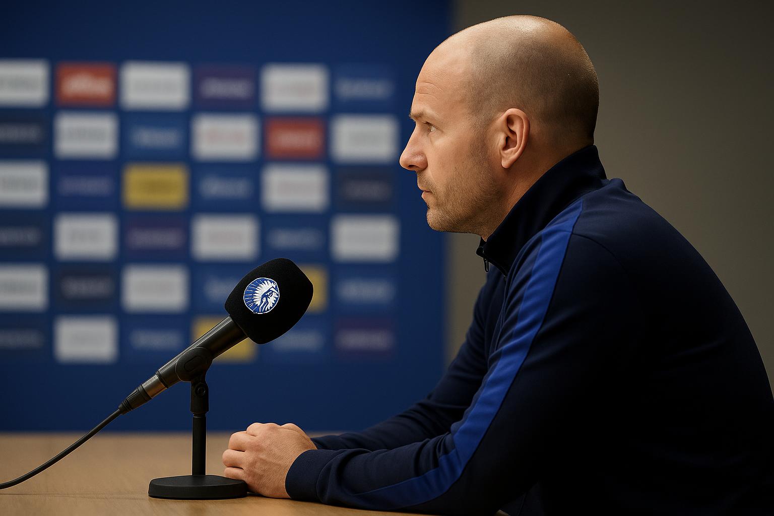 Rik De Mil tijdens een persmoment bij KAA Gent in aanloop naar de wedstrijd tegen Zulte Waregem.