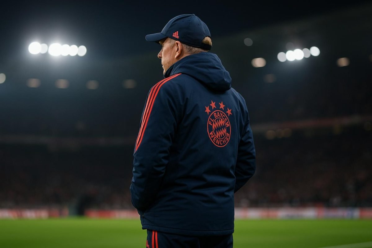 Vincent Kompany als coach van Bayern München langs de zijlijn in een stadionsetting