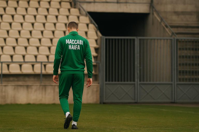 Jelle Bataille in trainingscontext bij Maccabi Haifa terwijl de competitie stilligt