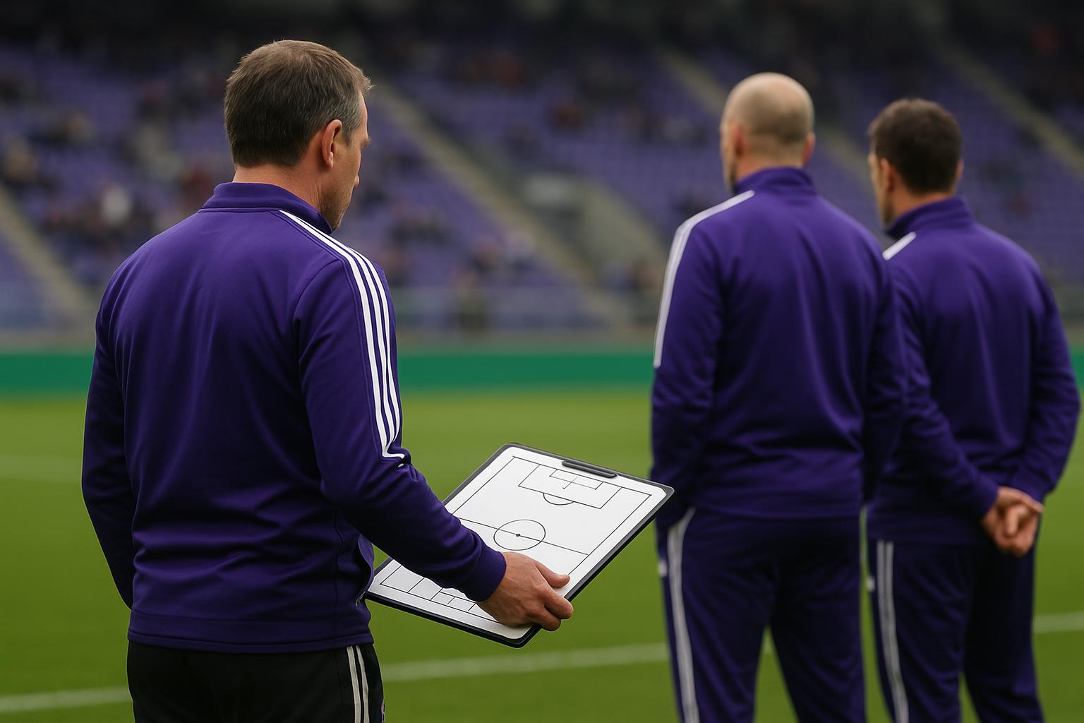 Jรฉrรฉmy Taravel van RSC Anderlecht langs de zijlijn tijdens een trainingsmoment