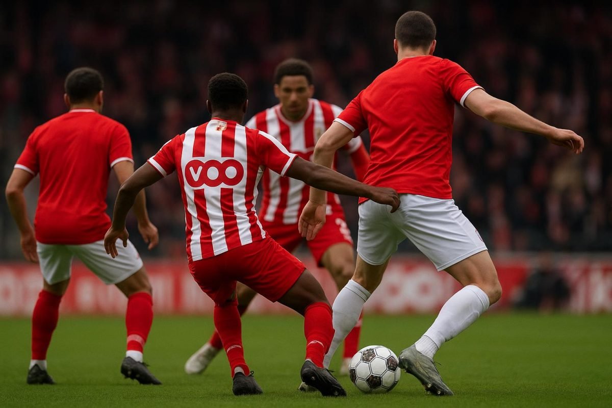 Spelers van Standard in een wedstrijdmoment in de Jupiler Pro League