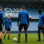 Spelers van Club Brugge op het veld in het Jan Breydelstadion tijdens een trainingsmoment