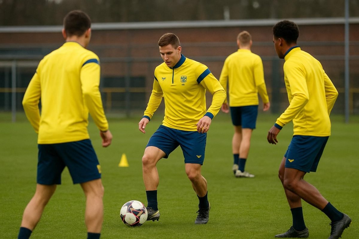STVV-spelers tijdens een trainingsmoment in aanloop naar de derby tegen KRC Genk
