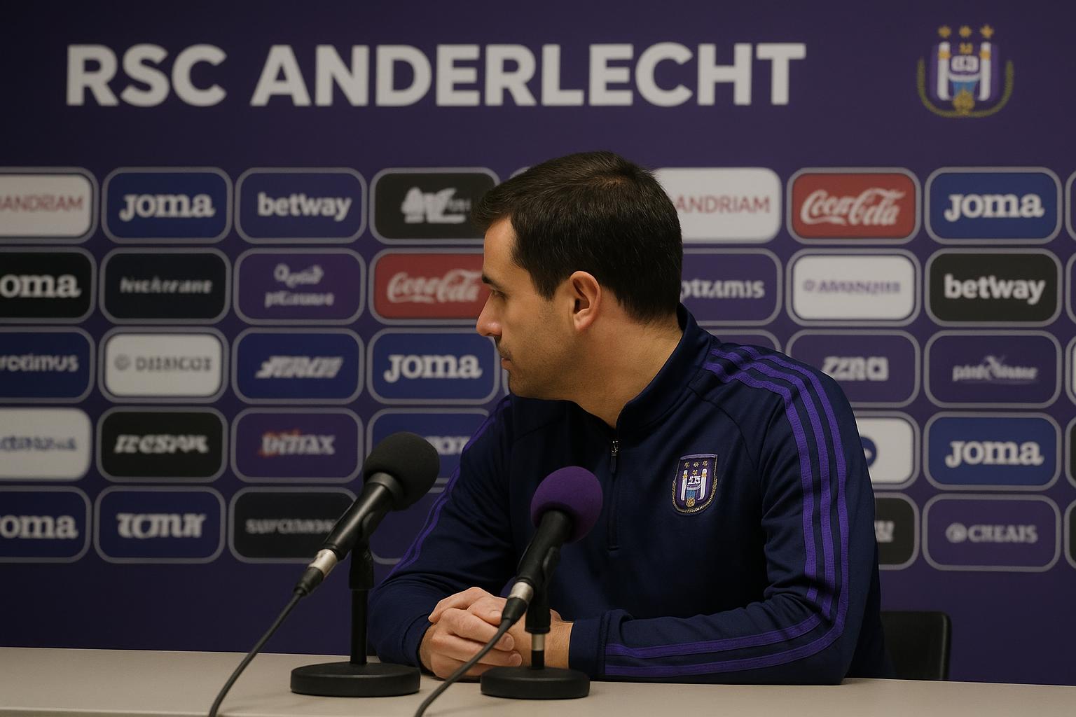 Trainingmoment bij RSC Anderlecht met focus op de defensiepositie tijdens een blessure-update.
