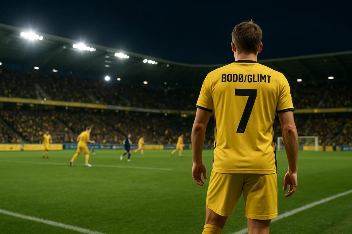 Sfeerbeeld rond het stadion van Bodø/Glimt tijdens een avondmatch, zonder herkenbare gezichten